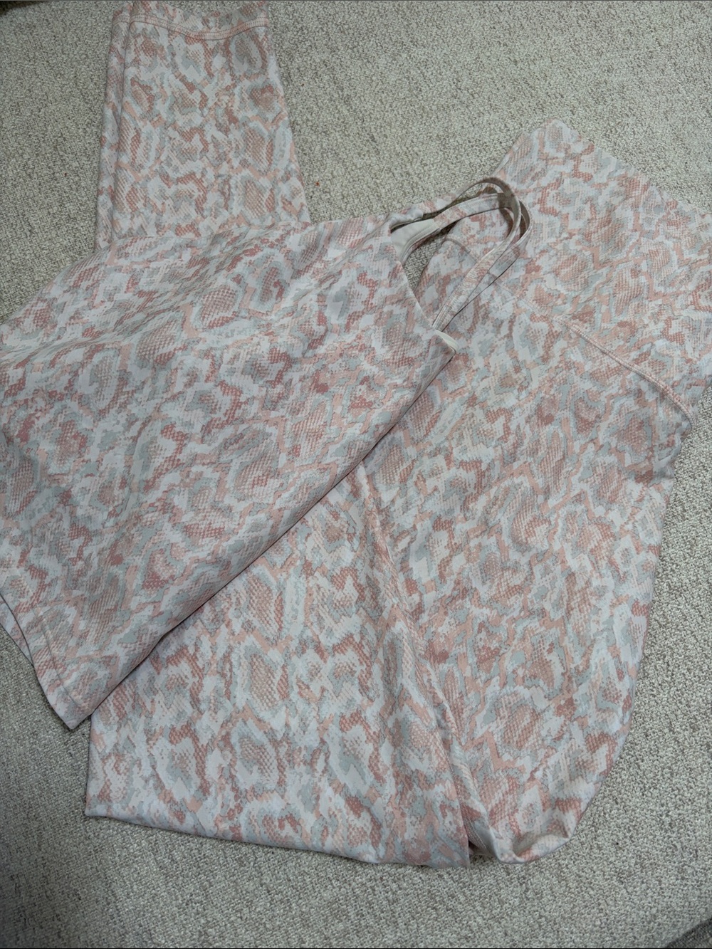 Pink & Cream Powersoft Snake Print Longline Bra Tank and Legging Set